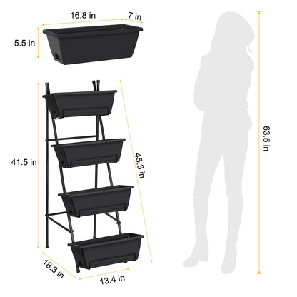 OYEAL Raised Garden Bed 4 Tier Vertical Garden Planters Indoor Outdoor Raised Planter Box with Legs Elevated Herb Garden Planter for Flowers Vegetables Plants, Black