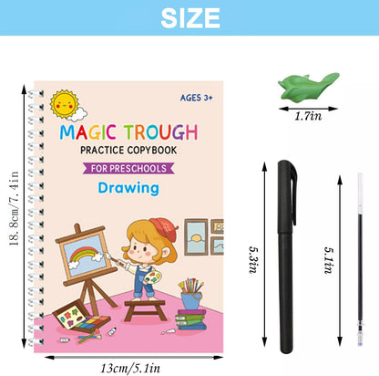 Magic Grooved Writing Books for Kids, Handwriting Practice for Ages 5–7, Tracing Books for Kids Ages 3–5, Preschool & Kindergarten Workbook with Letters, Numbers, Math & Drawing