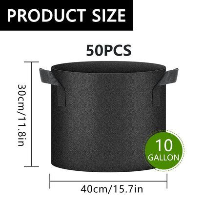 Ukontagood 50 Pack Grow Bags, Black Heavy Duty Fabric Pots Nonwoven Potato Grow Bags with Sturdy Handles & Reinforced Stitching, Breathable Vegetable Flower Plant Growing Containers Bags (10 Gallon)