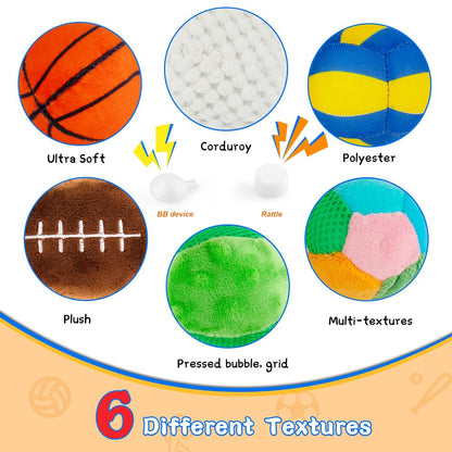 Beetoy Sensory Sports Balls for Infant Toddlers, Baby Toys for Early Education, Different Sensory Tactile Textures Balls with Rattle & Squeakers