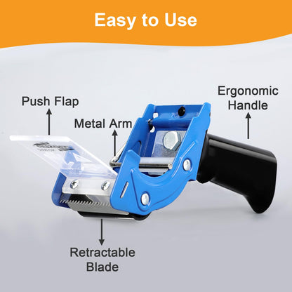Professional 3-Inch Tape Gun Dispenser, 2-Pack Heavy-Duty Packing Tape Dispenser for Shipping Boxes, Quick Reload, Works with Standard & Thick Tape, Ergonomic Handle for Warehouse, Moving & Office
