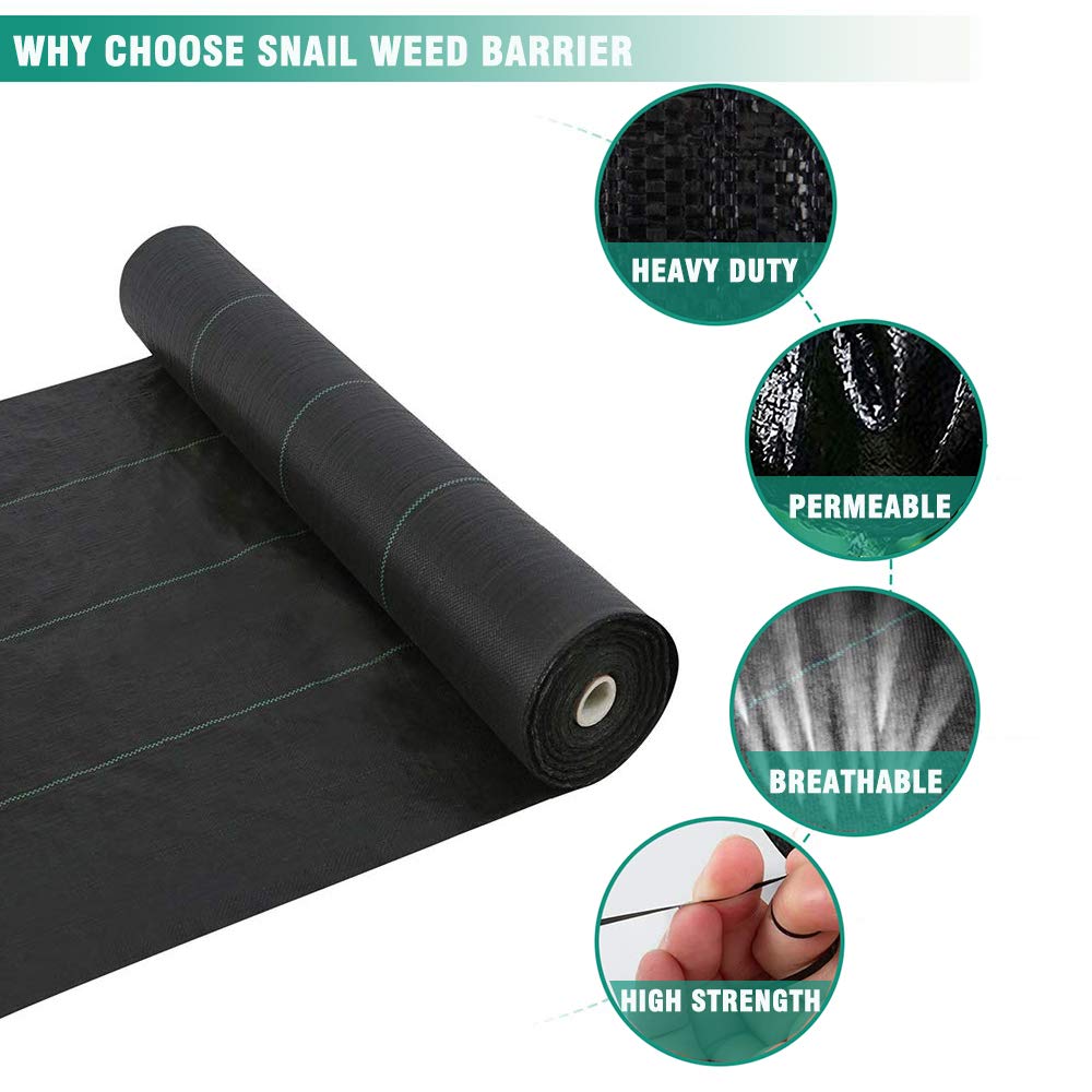 Snail 3ft x 250ft Weed Barrier Landscape Fabric Premium 5oz Pro Heavy Duty Ground Cover Anti-Weed Gardening Mat High Permeability Easy Setup Commercial Outdoor Weed Mat