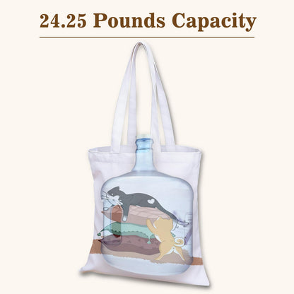 GICDSU Black Cat Cotton Canvas Tote Bag with Zipper, Reusable Grocery Bags, Beach Foldable Tote Bag for Women, Funny Totebag with Inner Pocket for Shopping Travel Gym Work