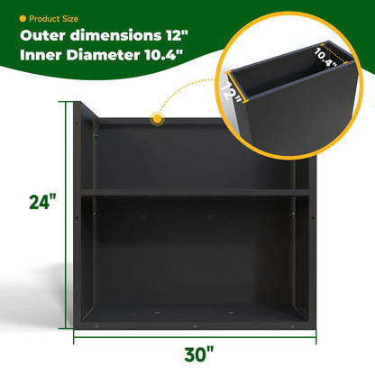 GZLVSOW Metal Rectangular Planter 30" L x 12" W x 24" H Tall Metal Planter Box with Removable Insert Shelf for Outdoor, Indoor, Garden (Black, 30 * 12 * 24)