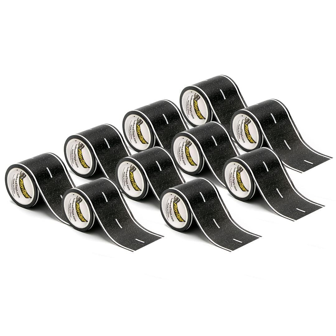 PlayTape Road Tape for Toy Cars - No Residue, Great Travel Toy; 10-Pack of 30 ft. x 2 in. Asphalt Road