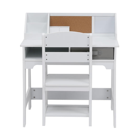 Garvee Kids Desk and Chair Set, Study Desk for Boys and Girl, Wooden Kids Writing Table with Cloth Drawers and Pen Holder