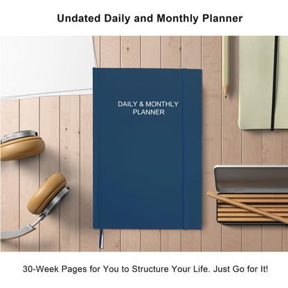 Daily & Monthly Planner for 2026 or Anytime - ADHD Planner Two Pages Per Day, Daily Planner Undated to Increase Focus, Eliminate Overwhelm, Achieve Your Biggest Goals, 5.8'' × 8.3'', Blue