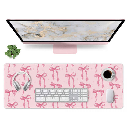 Pink Mouse Pad, Large Pink Desk Mat Bows Computer Mat, Gaming Keyboard and Mouse Pad Non-Slip Rubber Base, Stitched Edge, Cute Girly Office Supplies Desk Accessories Decor for Women 31.5 x 11.8in
