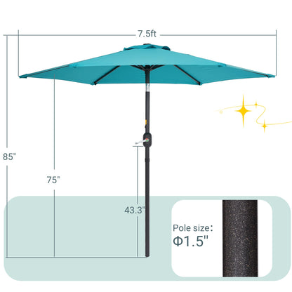 Bonosuki 7.5ft Outdoor Umbrella Patio Umbrella 2-Year-Non-Fading Steel umbrella outdoor patio with Push Button Tilt and Crank, Turquoise