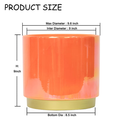 Gepege Peach Indoor Plant Pots for Plants, Large Ceramic Planter with Drainage Hole, 9.6-inch Succulent Orchid Flower Pot - Rainbow Pearl Glaze