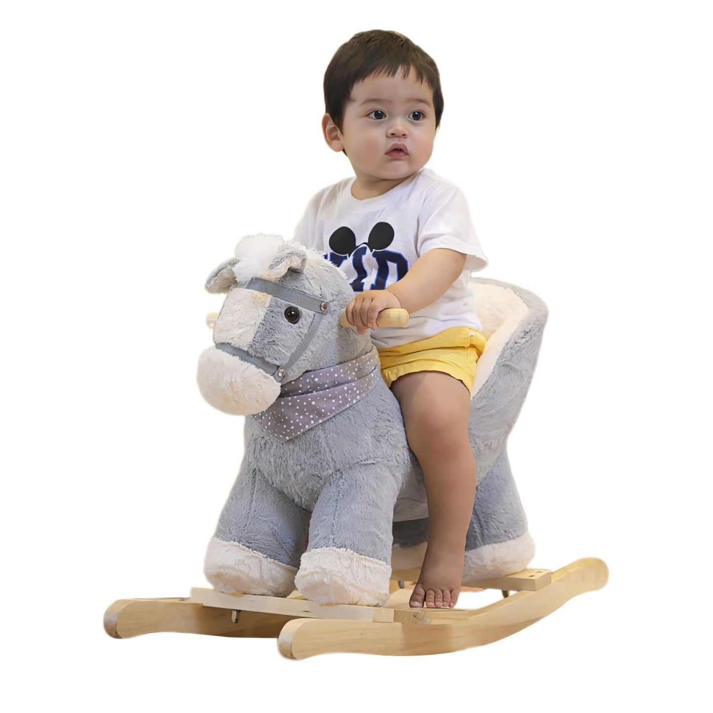 Rock My Baby Rocking Gray Horse with Chair, Plush Stuffed Rocking Pony with Realistic Sound, Baby Rocker Animal for Toddlers 1-3 Ride on,CPC Certified