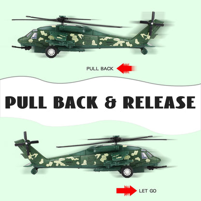 OTONOPI Military Helicopter Toy with Lights and Sounds, Die Cast Metal Airplane Pull Back Army Plane Toys for Kids Children Boys Girl