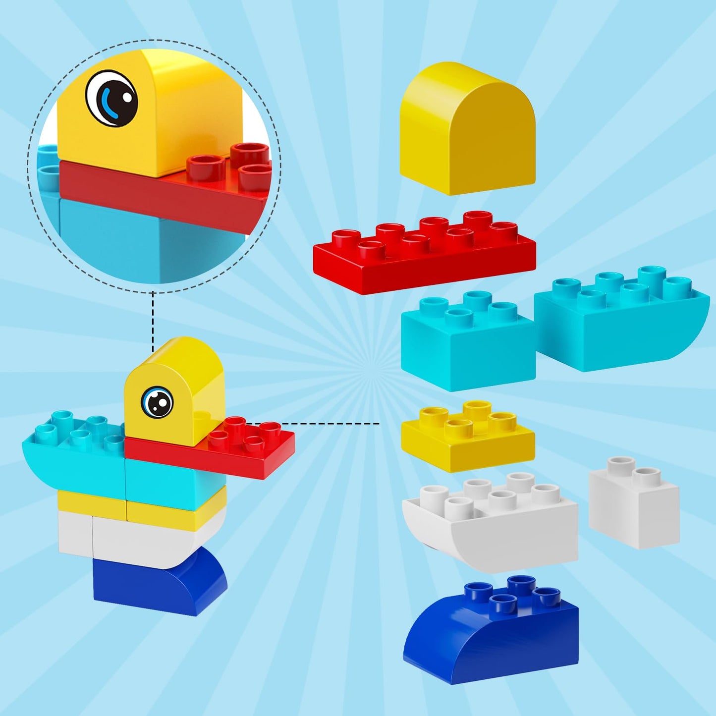 burgkidz Animal Building Toys for Toddlers 3-5, Jumbo 135Pcs Building Blocks, Creative Take Apart Puzzle with Storage Bucket, Compatible with Major Brands, Preschool Birthday Gift for Boys Girls