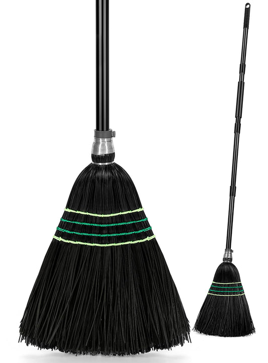 Heavy-Duty Outdoor Broom with Stiff Bristles, Outside Large Commercial Brooms with 60 Inch Long Handle for Sweeping Outdoor Garage Yard Patio Commercial Industrial