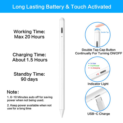 Stylus Pen for Apple iPad Pencil - iPad Pen A16 10th 9th 8th 7th 6th Gen for Apple Pencil 2nd Generation Compatible 2018-2025 iPad Pro M4 11-12.9 Inch iPad Air M2 M3 5th 4th 3rd Mini A17 6th 5th