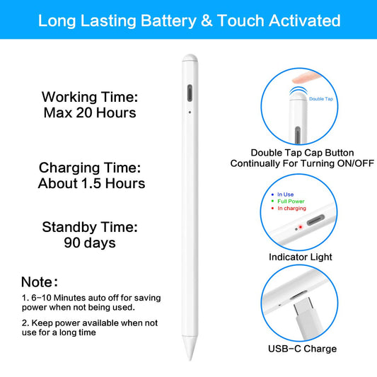 Stylus Pen for Apple iPad Pencil - iPad Pen A16 10th 9th 8th 7th 6th Gen for Apple Pencil 2nd Generation Compatible 2018-2025 iPad Pro M4 11-12.9 Inch iPad Air M2 M3 5th 4th 3rd Mini A17 6th 5th
