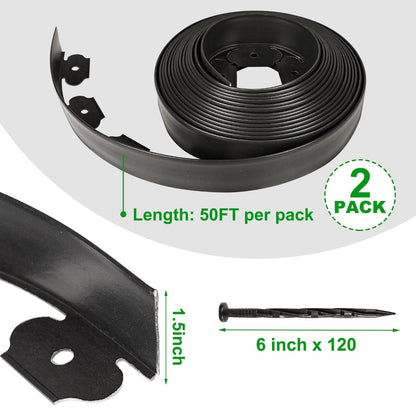 Hemikaki 1.5 Inch x 100FT Garden Edging Border, Plastic Edging for Landscaping with 120pcs Spikes