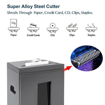 WOLVERINE 10-Sheet Super Micro Cut High Security Level P-5 Heavy Duty Paper/CD/Card Ultra Quiet Shredder for Home Office by 60 Mins Running Time and 6 Gallons Pullout Waste Bin SD9612 (Grey ETL)