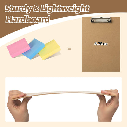 HappyHapi 16 Pack Clipboard 8.5 x 11 Letter Size Clip Boards Bulk, A4 Wooden Hardboard Office Clipboards Pack for Classroom, Work-Meetings, Brown