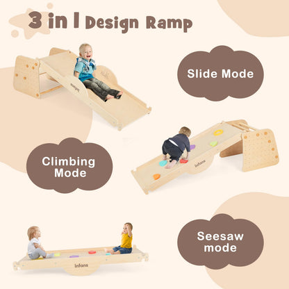 INFANS 7 in 1 Climbing Toys for Toddlers, Upgrade Wooden Montessori Cube Climber Set with Reversible Ramp Slide Ladder Seesaw, Indoor Pikler Climb Activity Jungle Gym Present for Kids Age 3+