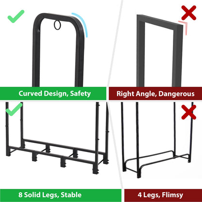NEOCOZY 4FT Firewood Rack Outdoor with Cover, Heavy Duty Wood Holder with Log Carrier, Adjustable & Waterproof Log Holder Wood Storage Stand for Fireplace Patio Outdoor, Black