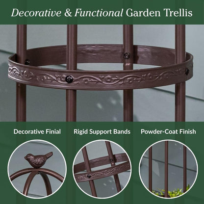 Evergreen 7 Feet Garden Metal Garden Obelisk Trellis for Climbing Plants Outdoor | Indoor Plant Trellis for Potted Plants | Floral Pattern Arch Trellis | Bronze