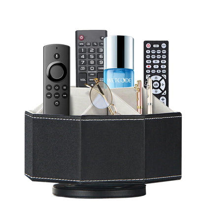 Remote Control Holder, Swivel 9 Rooms Desk Organizer and Decorations for Living Room, Leather Bedside Storage Caddy for TV Controllers/ Makeup Brush Pen/ Office Stationery/ Art Supplies/ Eyeglasses