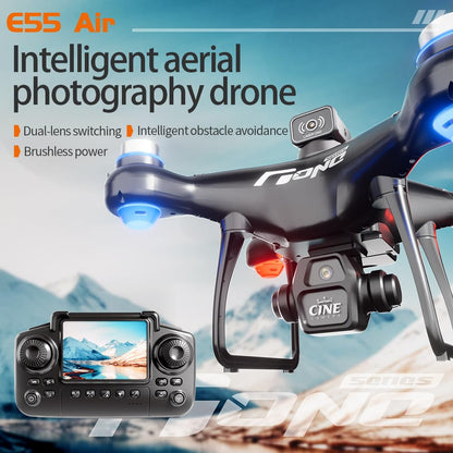 elecci E55 Air Drone with Screen Controller with SD Card, Two-batteries, Optical Flow Positioning, Speed Adjustment Suitable for Beginner. (2 batteries - White)