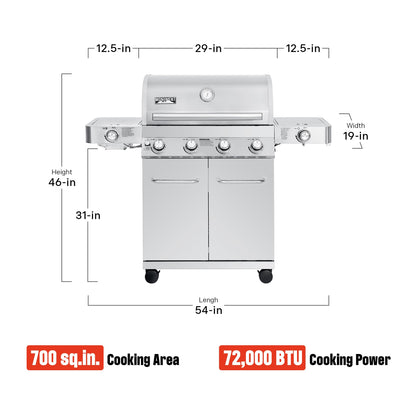 Monument Grills Larger 4+2 Burner Propane Gas Grills Stainless Steel Cabinet Style with Side & Side Sear Burners, Built-In Thermometer, and Knob Controls