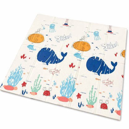 DAN&GO Extra Large Baby Play Mat, Foldable, Double-Sided, Beige, Non-Toxic XPE Material, Portable Activity Floor Mat for Babies 0-12 Months & Kids, Educational Design (Ocean, 71 * 79 * 0.4)