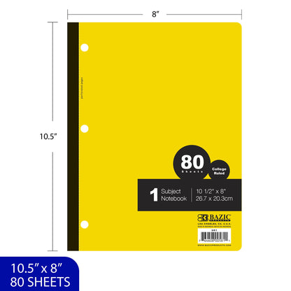 BAZIC Products Notebook College Ruled 1 Subject 80 Sheets Wireless Notebooks, Lined Composition Book, Assorted Color, 6-Pack