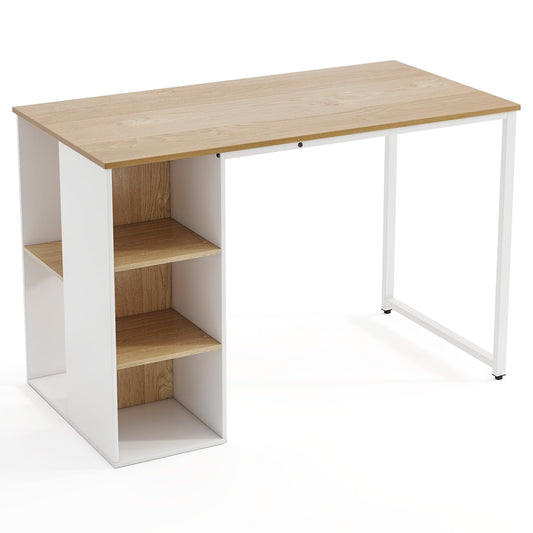 Tangkula Computer Desk with Storage Shelves, Home Office Desk with 5 Side Shelves & Metal Frame, Space Saving Laptop PC Desk, Writing Study Desk, Modern Vanity Desk for Bedroom (Natural)