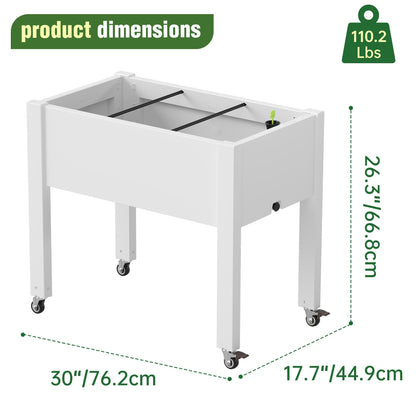 WTFGO Elevated Raised Garden Bed with Wheels - Outdoor Mobile Resin Planter Box with Drainage Holes for Vegetables Flower Herbs, Weather Resistant, Ashen (26.3" h)