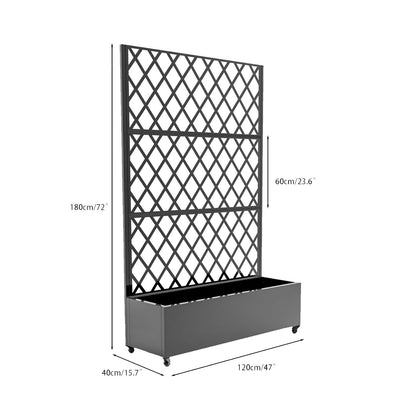 Metal Raised Garden Bed with Trellis and Wheels, 72"x47" Planter Box for Climbing Plants, Vegetables & Vines, Features Drainage Holes and Privacy Screen