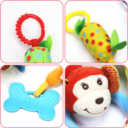 Joyshare 4 PCS Baby Soft Hanging Rattle Crinkle Squeaky Toy - Baby Toys for 0 3 6 9 to 1 Animal Ring Plush Stroller Infant Car Bed Crib Travel Activity Hanging Wind Chime with Teether for Boys Present