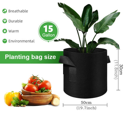 FineGearPow 5 Pack 15 Gallon Grow Bags, Heavy Duty Thickened Nonwoven Fabric Pots with Handles, Planter Grow Bags for Vegetables/Flower/Plant/Fruits, Black