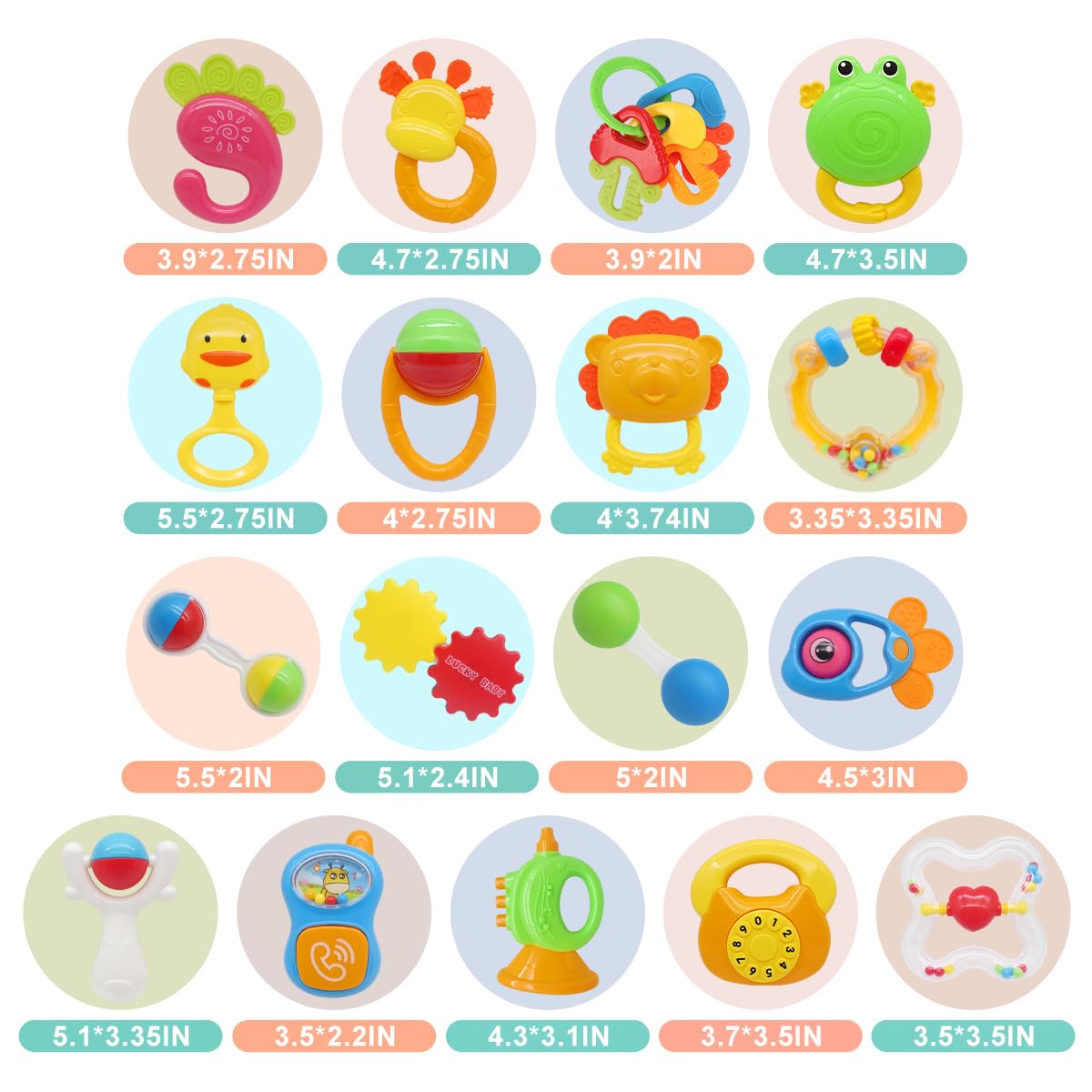RUIDYA 20PCS Baby Rattles Toys Set, Baby Toys 3-6 Months, Infant Grab and Shake Rattle, Sensory Teether, Learning Toy for 0 1 2 3 4 5 6 7 8 9 10 11 12 Month 1 Year Old Newborn Boys Girls