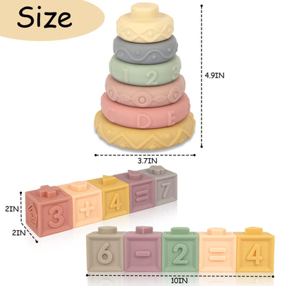 21PCS Montessori Toys for Babies,Teething Toys for Babies Months, 6 Months+, Early Educational Learning Stacking Tower, Sensory for Toddlers 1-3, Soft Rings Stacker & Teethers