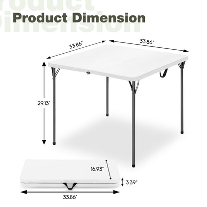 34" Square Folding Table for 4 Person, 330lbs Weight Capacity Foldable Table with HDPE Tabletop & Heavy-Duty Steel Legs, Large Portable Picnic Table for Indoor Outdoor Parties, Camping, White