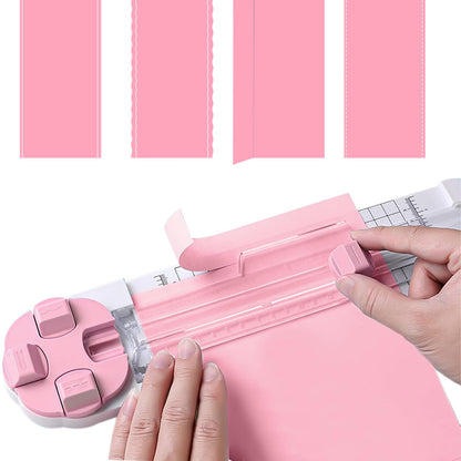 Paper Cutter,4-in-1 Paper Trimmer,Photo Cutter,Multi-Function Scrapbooking Tool with Dial Blades of Straight,Wave,Perforated,Creasing for Cutting Paper,Coupons,Postcards,Card (Pink)