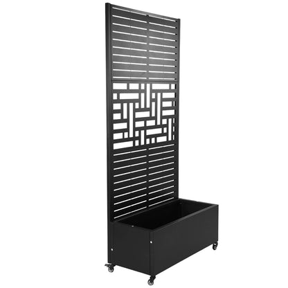 70.87x35.43x15.75 Inch Metal Planter Box with Trellis and Wheels Raised Garden Bed with Drainage Holes Privacy Planters Suitable for Climbing Plants and Vegetables (01)
