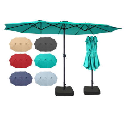 Bigroof 15ft Patio Umbrella with Base, Large Outdoor Double-Sided Market Umbrella with Terylene Polyester Fabric and Crank for Poolside Garden Deck Backyard Beach Pools (Turquoise)
