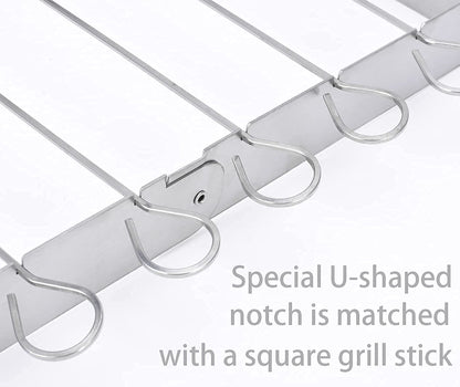 HONSHEN Skewer Rack Set for Grill,12pcs 12inch Stainless Steel Square Barbecue Skewers Shish Kabob and Foldable Grill BBQ Racks Set for Party and Cookout (Barbecue Skewers Rack Set 12p+1)