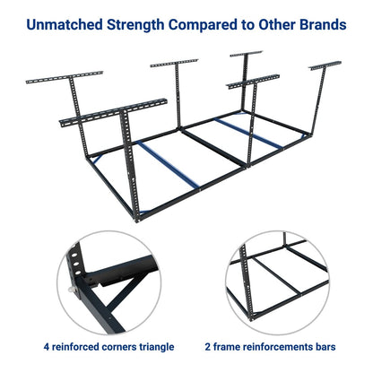 FLEXIMOUNTS 4x8 Overhead Garage Storage Rack without Decking, Storage Organization System, Heavy Duty Metal Garage Ceiling Racks, 600lbs Weight Capacity, Black, Lite Series