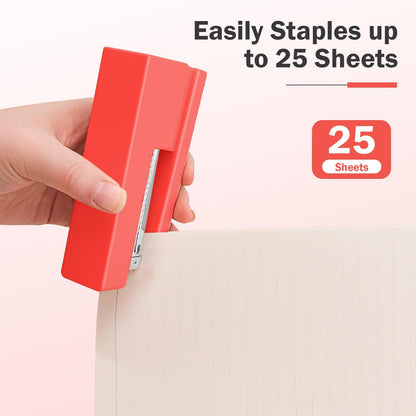 1 Desktop Stapler & 1 Tape Dispenser - 25 Sheet Capacity with 830 Staples and Staple Remover, Non-Slip for Office,School, Home & Classroom, Orange(Tape not Included)