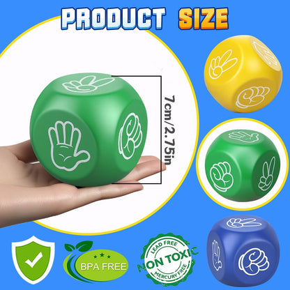 Cybemaga 3 Pcs Foam Squeeze Dice Cube for Kids Adults, Portable Soft Slow PU Dice with 6 Sided for Finger-guessing Game, Perfect Prize Gift for Birthday Christmas Party