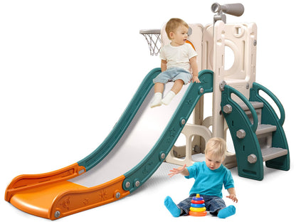 Baotree 6 in 1 Toddler Playset with Slide, Kids Slide with Basketball Hoop, Ball, Ring Toss, Indoor Outdoor Toys