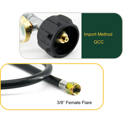 Rixordd 4 Feet Propane Regulator Hose with Gauge - QCC1 Connection for LP Gas Grill, Heater, and Fire Pit Table - 3/8" Female Flare Nut