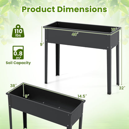 HAPPYGRILL Raised Garden Bed, Metal Elevated Planter Box w/Legs, Drainage Holes for Growing Vegetables Fruits Flowers, Indoor Outdoor Standing Plant Container for Backyard Patio (Black, 40”x16”x32”)