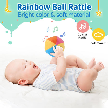 Dulsaera Montessori Toys 7 in 1 Learning Educational Set Newborn Toys, Rainbow Ball, Baby Black and White Books, Tissue Box Toy, Spinning Drum, Rattle Toy